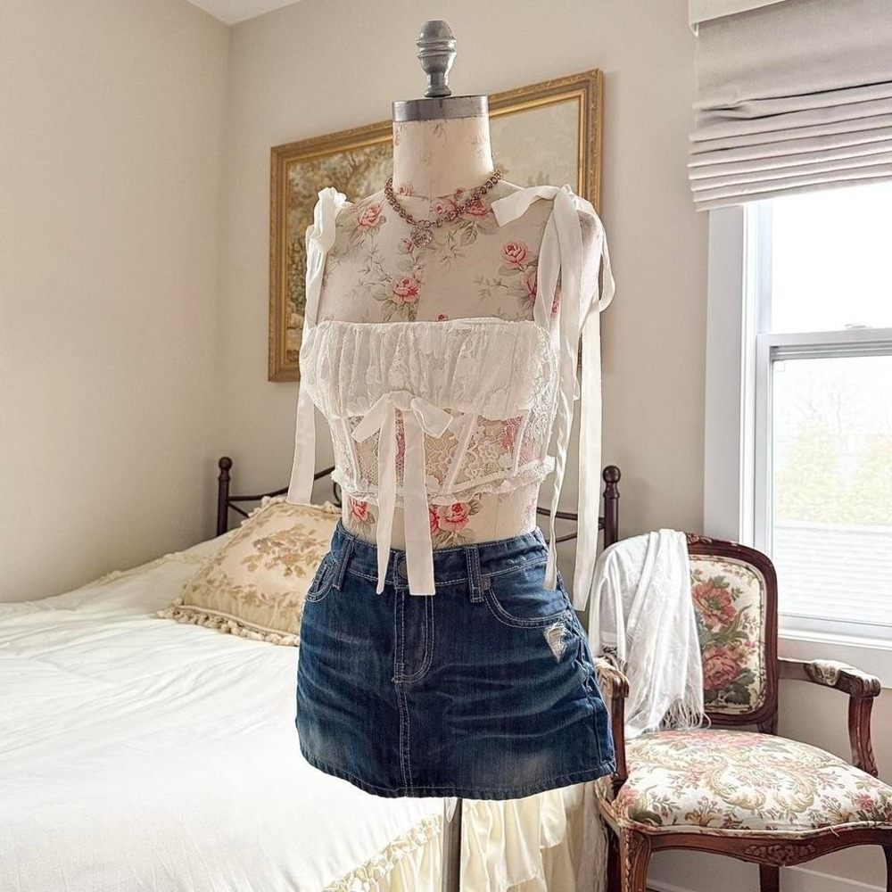 For‎ love and Lemons white lace ribbon tie corset top size xs